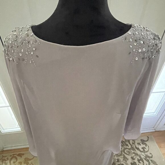 SLNY New York Dress Size 6 Formal Gray Wedding Bride Beaded Layered Holiday - Picture 8 of 16